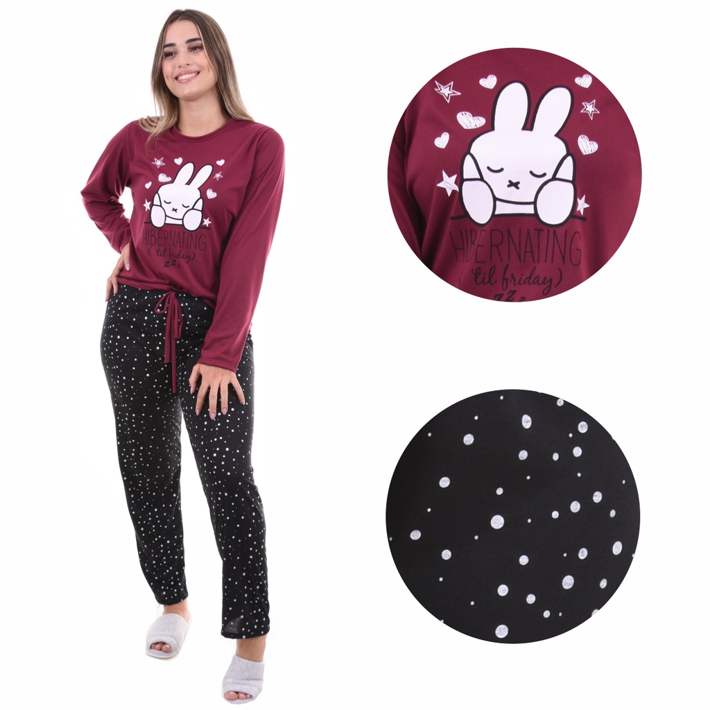 Pijama Inverno Feminino Personagem Manga Comprida e Calça Longa Confortável - Pérola Pijam...