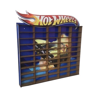 Estante Porta Hot Wheels azul Para 50 Carrinhos Mdf Adesivado