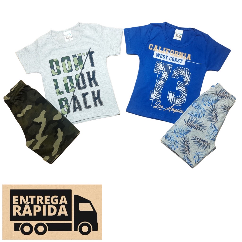Kit 2 Pijama Infantil Camiseta e Bermuda Menino - Atacado em Oferta na Shopee