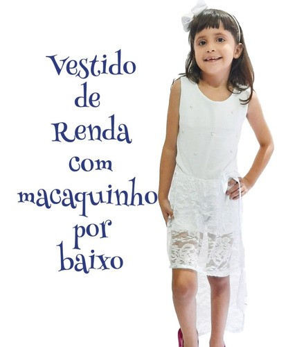 Vestido Infantil Menina Saia Renda Festa Ano Novo Macaquinho