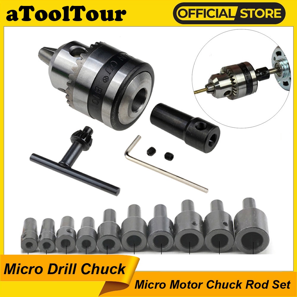 Mini Mandril De Furação Elétrica 0,6-6mm Montagem B10 Conector De Haste Cônica Do Eixo Motor Para Furadeira Com Chave Adaptadora Ferramenta De Alimentação Da