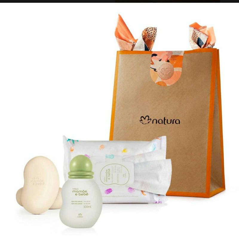 Kit Mamãe Bebê Natura 100ml Colônia + Sabonete Barra c/2 + Lenço Umedecido 16 und.