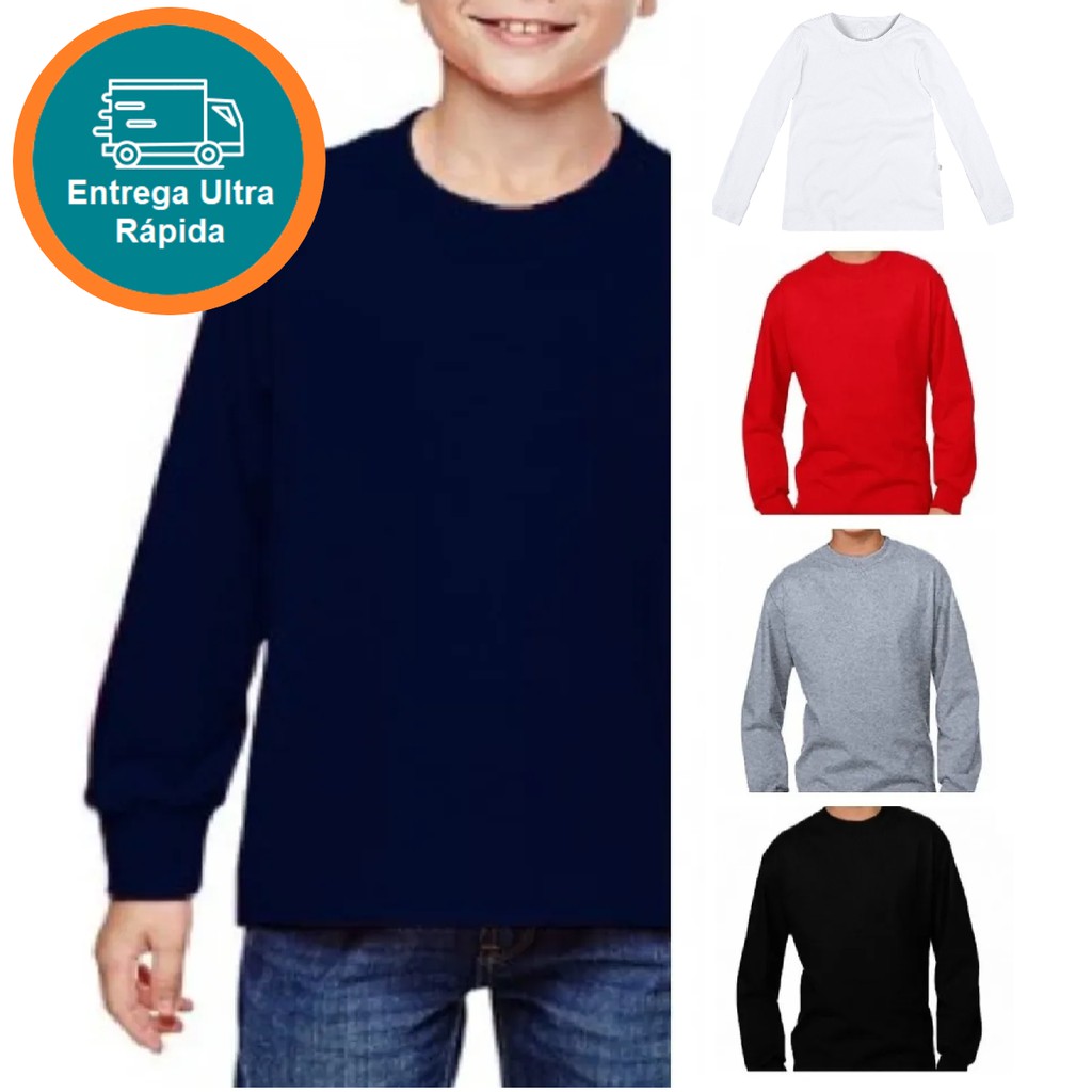 Conjunto 6 Camiseta Básica infantil Unisex Manga Longa roupa de frio e PIjama algodão  Tamanhos  1 2 3 4 6 8 10 12 14 16