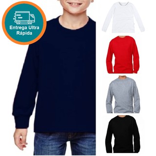 kit 3 Camiseta Básica infantil Menino ou Menina ( Preta Branca e Cinza ) Manga Longa 100% algodão - Tamanhos : 1 a 16