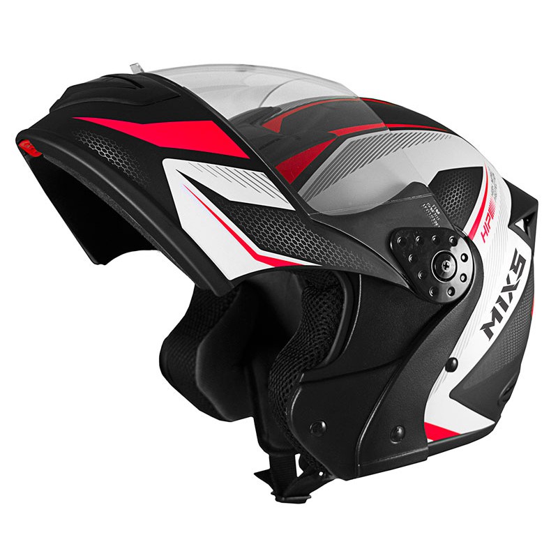 Capacete Mixs Gladiator Neo Vermelho Brilhante Escamoteavel Articulado Robocop Motoqueiro Motociclista Motoboy