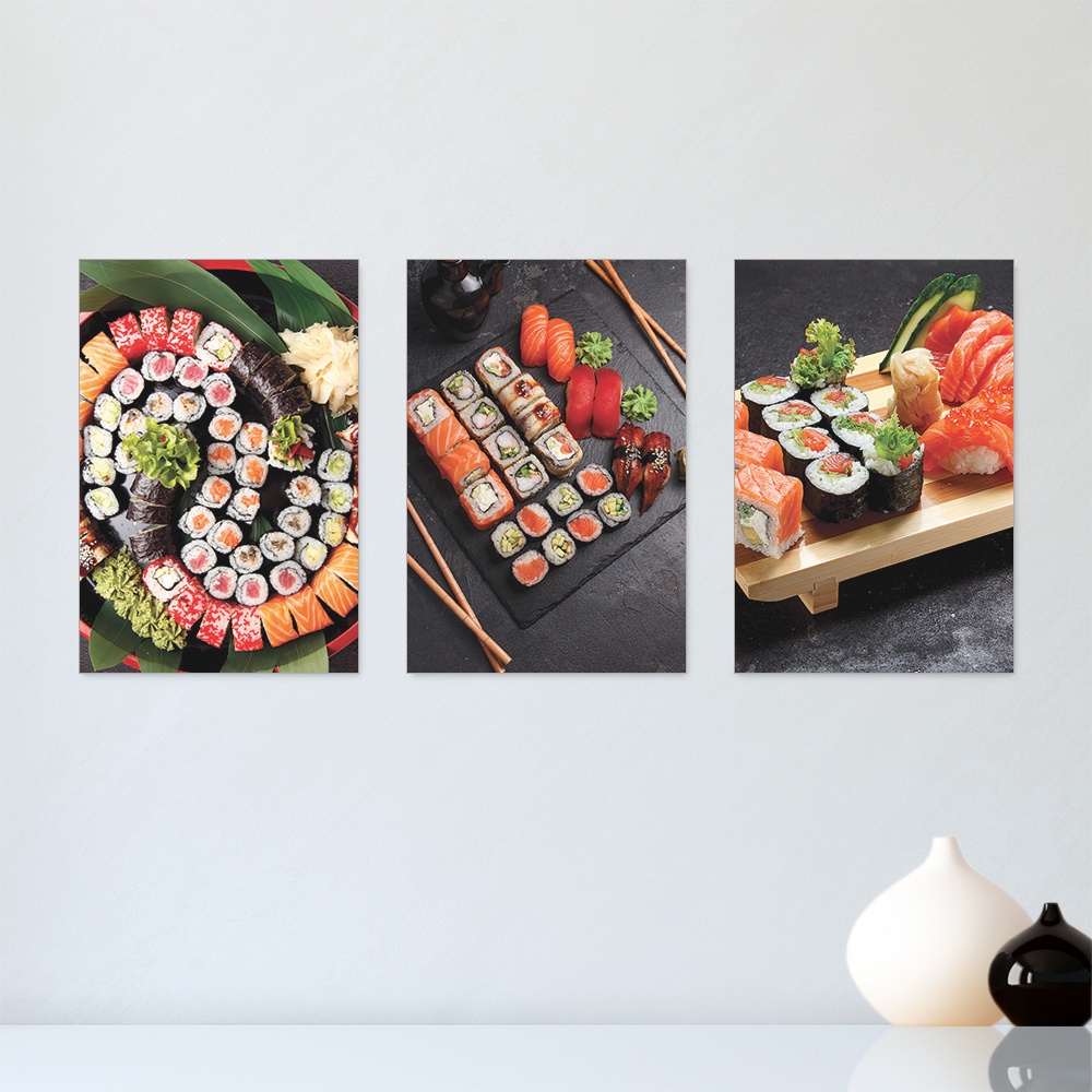 Kit 3 Quadros Decorativos Comida Japonesa Placas Decorativas - 0055ktpl