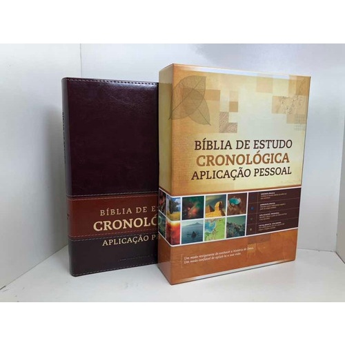 Bíblia de Estudo Cronológica Aplicação Pessoal Tarja Marrom em Oferta na Shopee