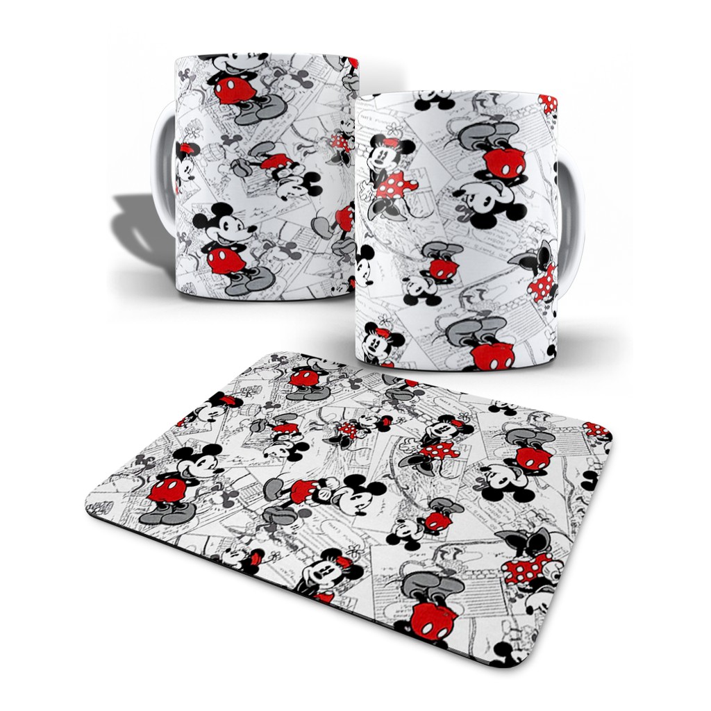 Kit Caneca Personalizada + Mouse Pad Mickey e Minnie Estampas Diversas