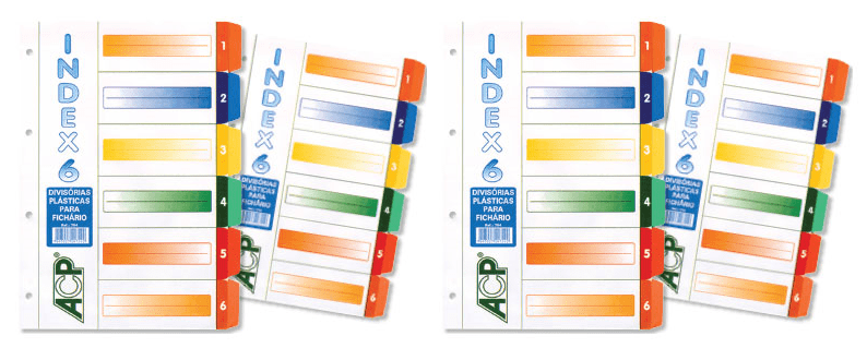 Divisoria P/ Fichario Colorida Plast. Pvc 6 Unidades ACP C/2