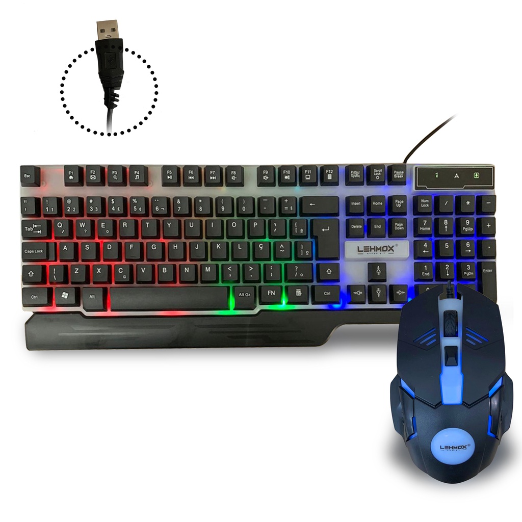 Combo Teclado Mouse Semi Mecânico Rgb Jogo Ley45 Tablet C Fio