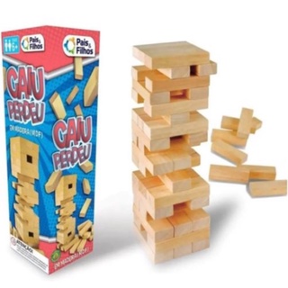Jogo Caiu Perdeu 54 Peças - Pais&Filhos -Jenga de Madeira - Torre de Madeira 54 Peças Desenvolve o Raciocínio e Habilidades
