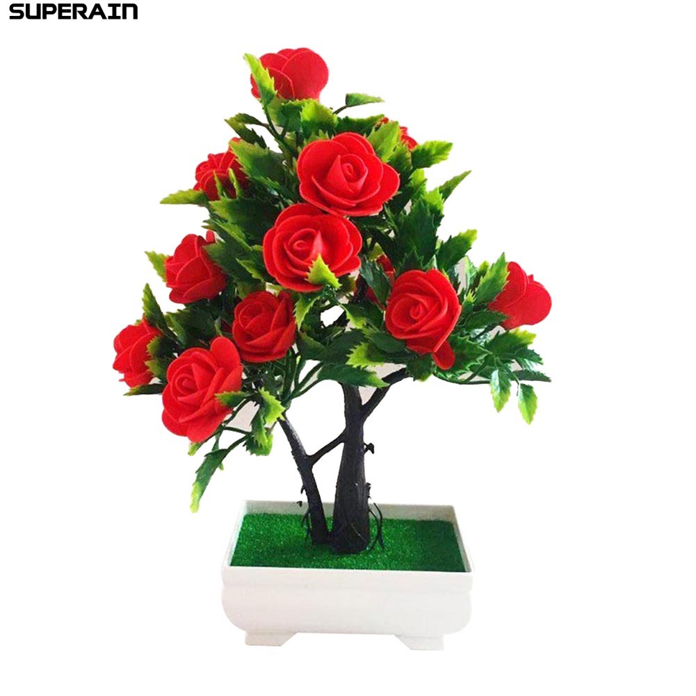 Superain-Bonsai/Flor Artificial Em Vaso De Rosa Para Decoração De  Escritório/Jardim/Mesa | Shopee Brasil