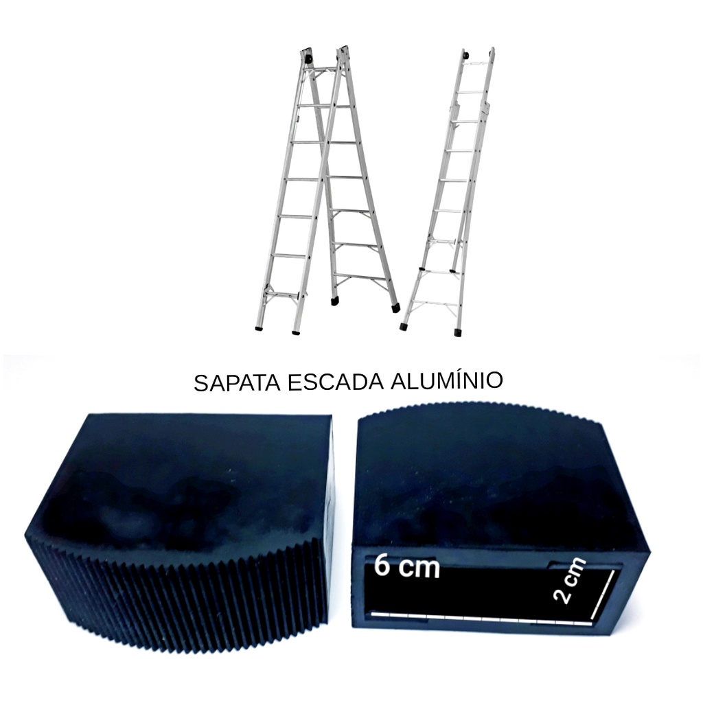 Sapata de borracha para escada de alumínio encaixe 2 x 6 cm 4 un
