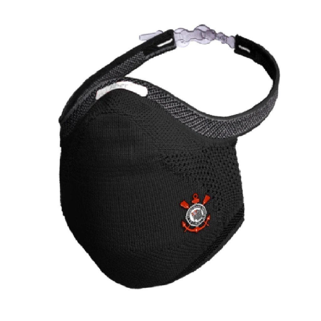 Kit Máscara FIBER Knit SPORT CORINTHIANS PRETA + 30 Filtros de Proteção + Suporte - Original