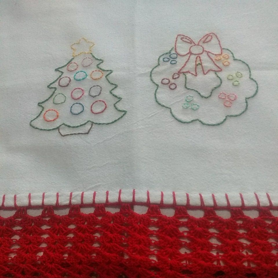 Pano de prato com barra de crochê bordado à mão árvore de natal guirlanda  natalina natalino | Shopee Brasil