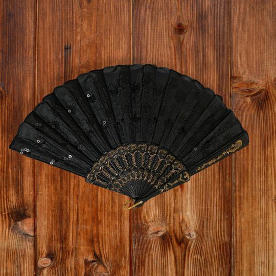 Leque Luxo Pomba Gira Cigana Preto Vernelho Paetê Candomblé Umbanda