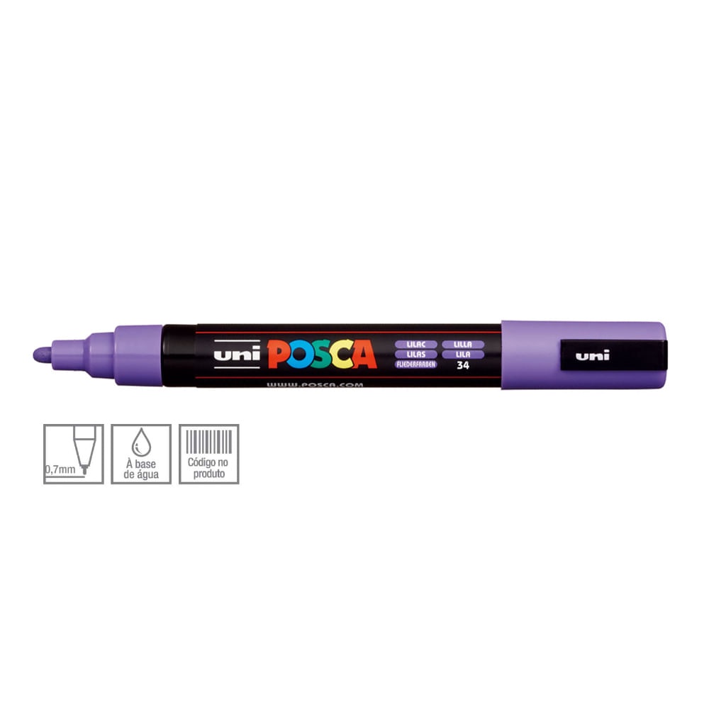 Caneta Posca Uni Ball PC-5M Ponta Cônica Extra Média em Poliéster 2,5 mm Cor: Lilac