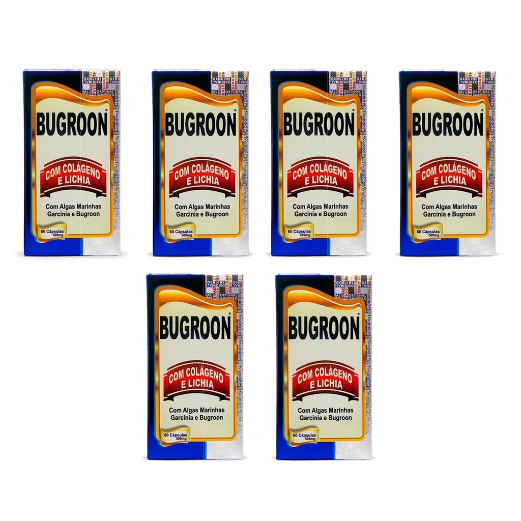 Kit 6 Bugroon Legítimo C/ Colagéno E Lichia 500mg Original | Shopee Brasil