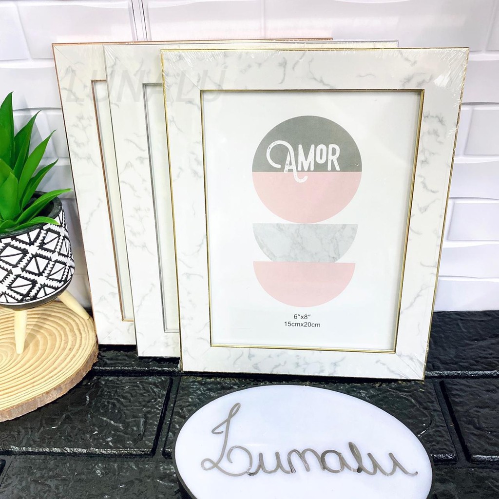 Porta Retrato Foto 15x20cm ou 10x15cm Luxo C/ Moldura Reta Marmore Rose Gold - PT7 em Oferta na Shopee