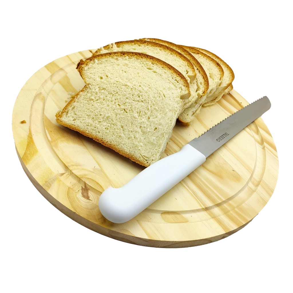 Faca de Pão Bolo Torta Cucas Serra Serrilha Lâmina Aço Inox Cabo Plástico Branco Cozinha 32,5cm