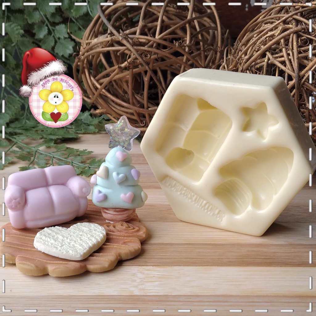 Molde de silicone AB397 -Mini sofá e árvore de Natal - Coleção Natal - (  biscuit, apliques, enfeites, velas, resina, gesso, porcelana fria,  sabonetes, bijuterias ) | Shopee Brasil