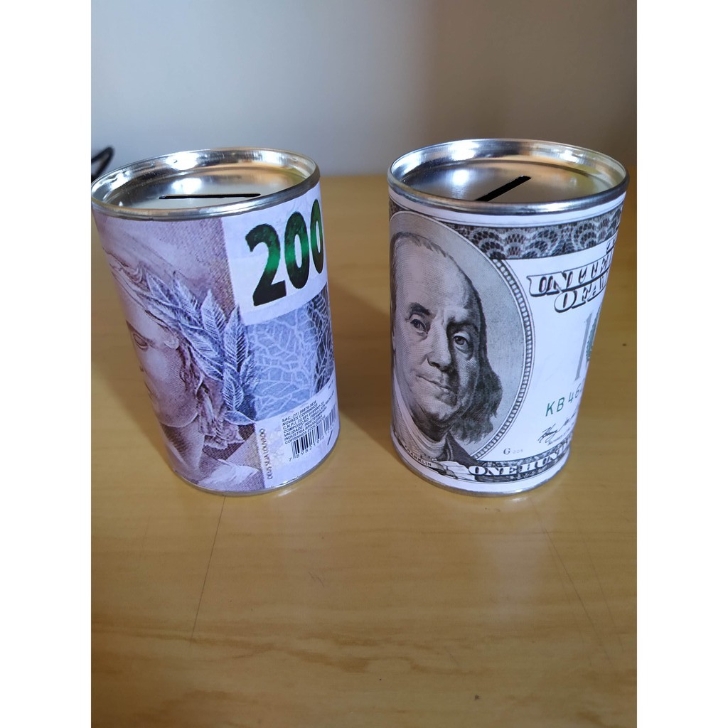 Cofres para dinheiro, moedas e cédulas em alumínio diversos modelos em dólar, real, emoji, etc