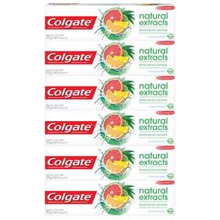 Kit Creme Dental Colgate Natural Extracts Reinforced Defense 90g com 6 unidades