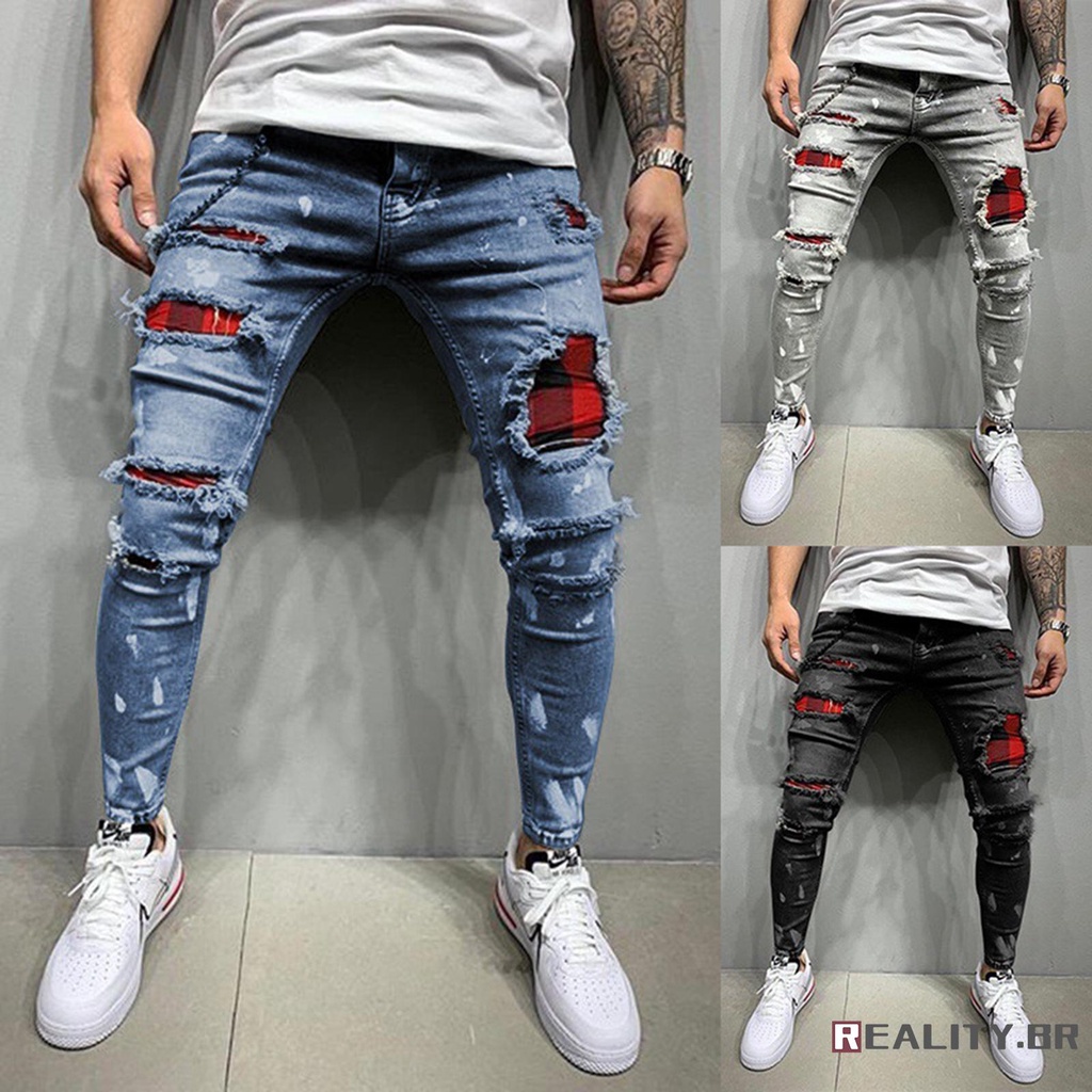 Calça Jeans Rasgada Masculina Cintura Alta | Shopee Brasil
