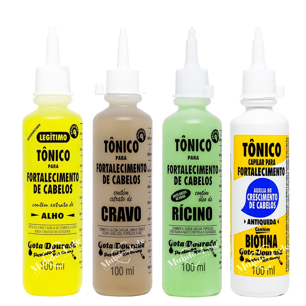 Kit Tônico Capilar- Alho / Biotina / Rícino / Cravo - Gota Dourada - 4 Itens em Oferta na Shopee