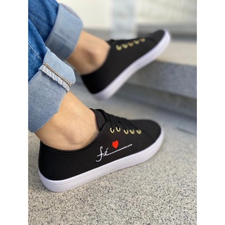 Tenis Casual FÉ COM coração Feminino Confortável