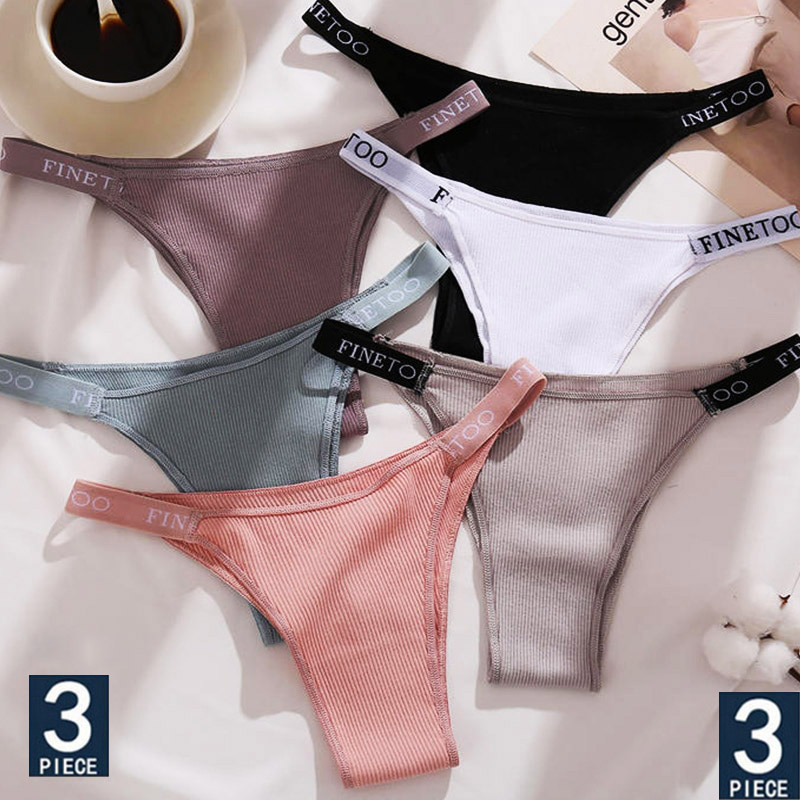 FINETOO 3 Pçs/Set CottonThongs Mulheres Cuecas Femininas Calcinha Sexy Roupa Interior Das Cor Sólida Lingerie Intimate