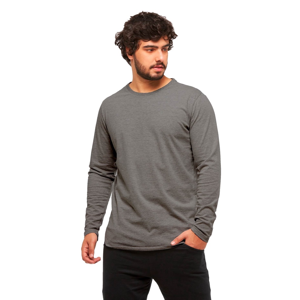 Camiseta Long Line Masculina Manga Comprida Oversized 100% Algodão Fio 30.1 Penteado Camisa Manga Longa Tendência “C2”