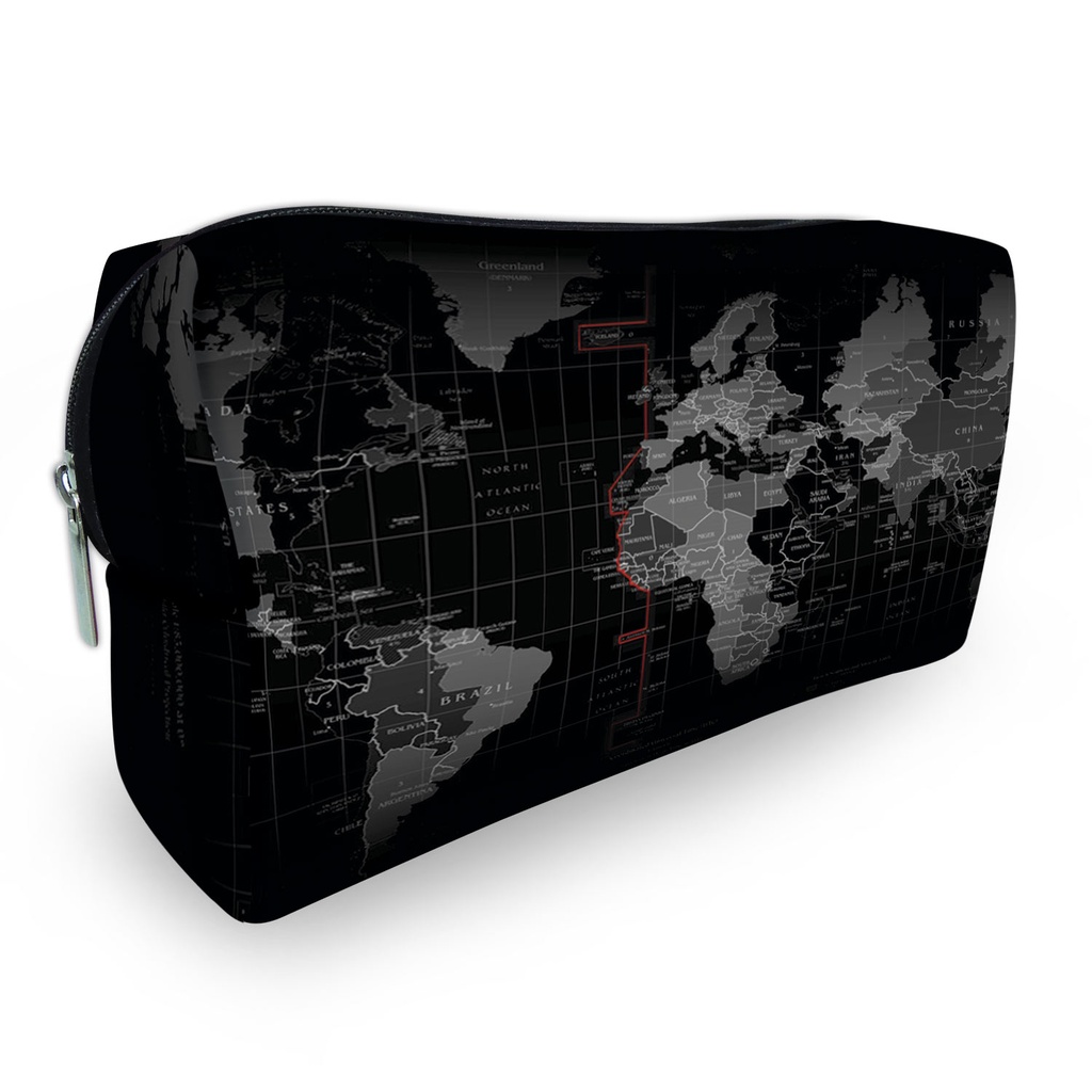 Necessaire Plus Estojo Bolsa de Mão com Zíper Mapa Preto