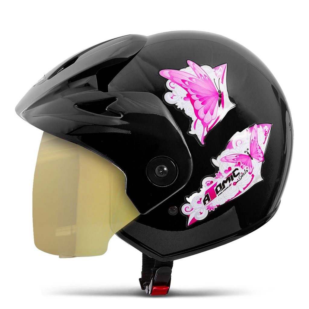 Capacete Aberto Pro Tork Atomic For Girls Vis. Dourada Moto Feminino Masculino Capaçete Acessórios para Moto Presente Copa do Mundo Brasil Promoção Integral Esportivo Sport Barato Capacetes