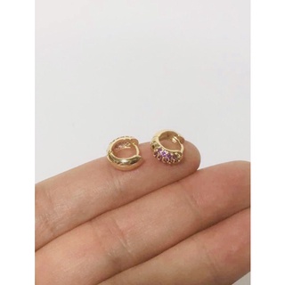 par de brinco argola infantil ou 2º furo banho ouro18 zircônia rosa