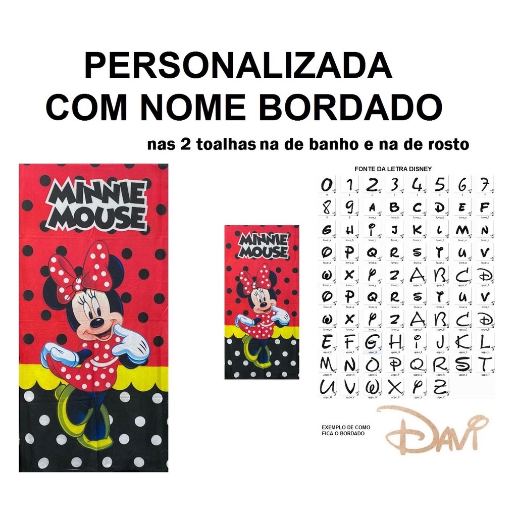 PERSONALIZADA NOME BORDADO kit Toalha de Banho Infantil Minie V + Toalha de Rosto