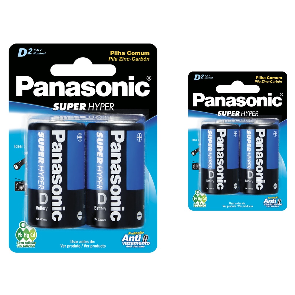 Pilha Zinco D Panasonic Bateria Carvão Grande LR20 kit 4 unidades