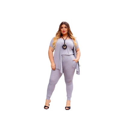 Kit 3 Peças Cardigan Kimono Feminino Manga Curta+calça+blusa Conjunto Moda Verão 25