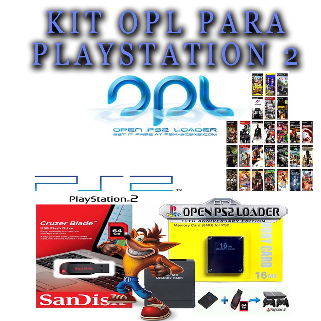 Pendrive 64Gb para Playstation-2 PS2 com OPL + M.Card 16 Mb Mais de 22 games