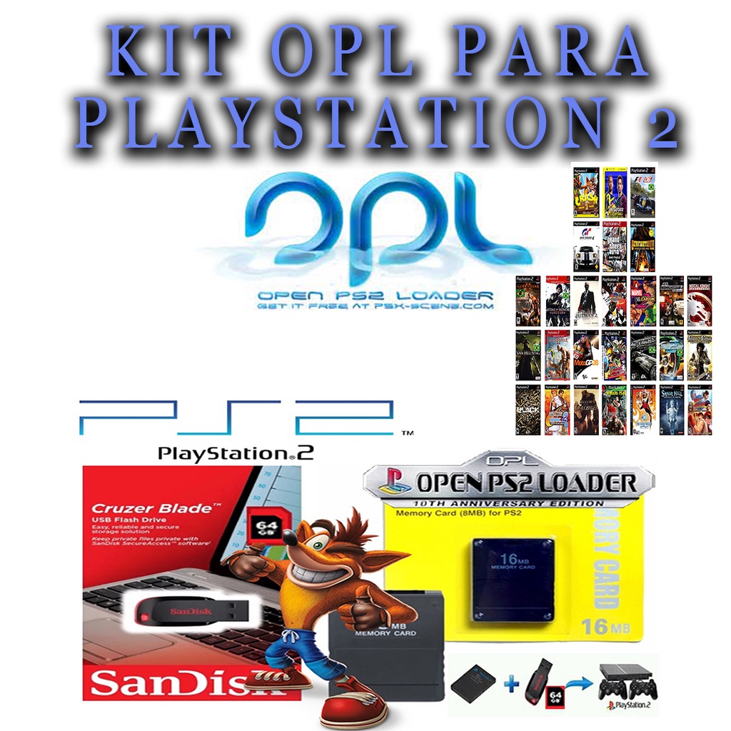 Pendrive 64Gb para Playstation-2 PS2 com OPL + M.Card 16 Mb Mais de 22  games - Escorrega o Preço