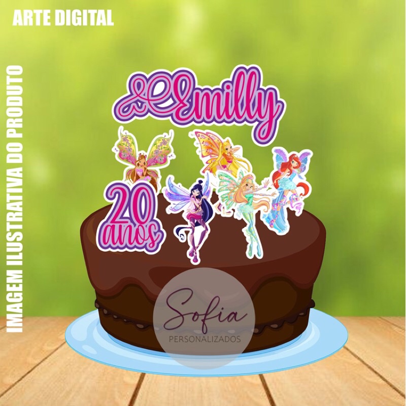 Topo de Bolo - Topper de Bolo Personalizado Aniversário Mesversario Fadas Winx