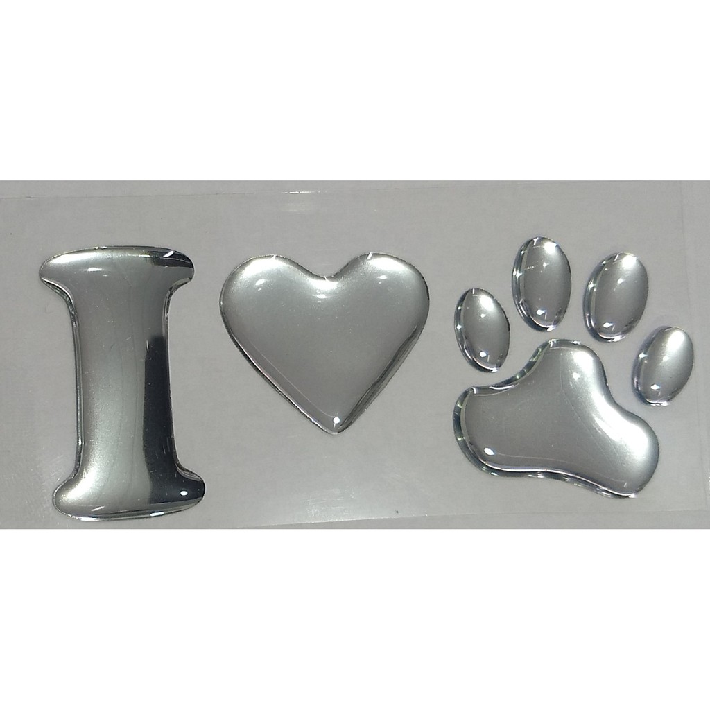 Adesivo Resinado Pet Patinha Amo Animais Coração Gato Cachorro 3d