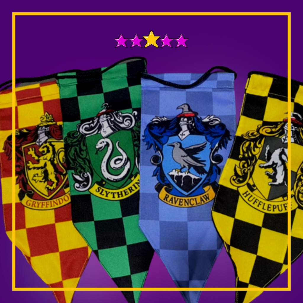 Kit de Bandeiras Harry Potter Premium (GRIFINORIA, CORVINAL, SONSERINA, LUFA-LUFA)