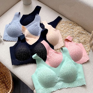 Heheshop Sutiã De Látex Confortável Com Renda Sem Costura Sem Aro De Aço / Roupa Íntima Para Ioga