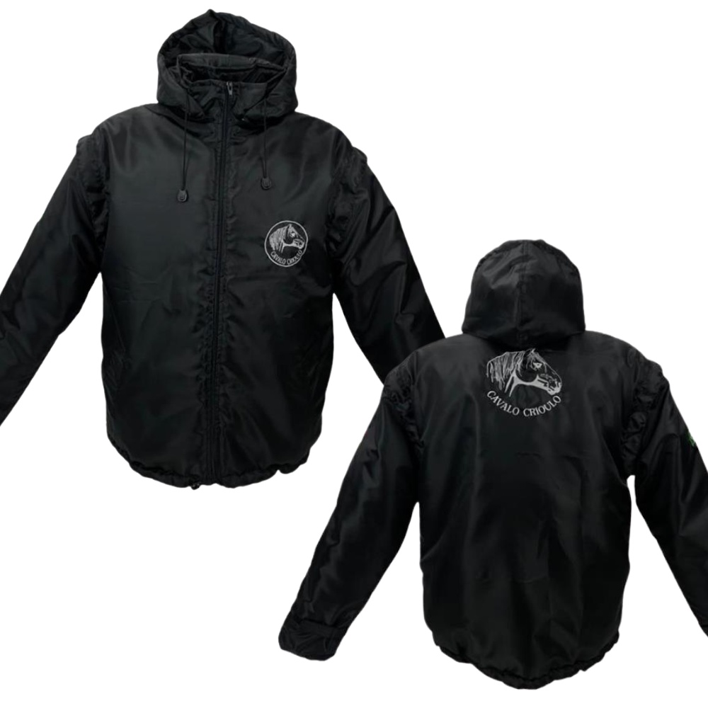 Jaqueta Colete Masculina Sentinela Cavalo Crioulo Country Cor Preta Com Capuz Removível