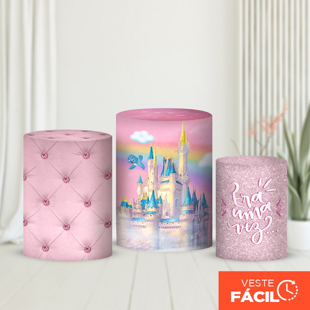 Trio Capa de Cilindro Festa Princesa Decoração Castelo Veste Fácil Em Tecido Com Elástico Sublimado em Oferta na Shopee