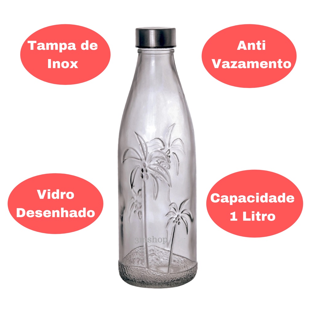 Garrafa de Agua para Geladeira 1 Litro De Vidro Com Tampa | Shopee Brasil