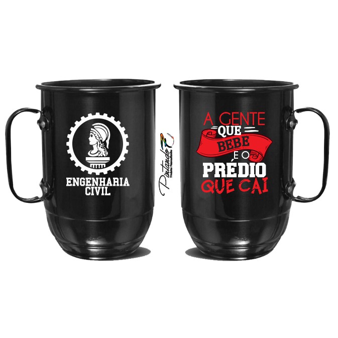 Caneca De Alumínio 850 Ml Personzalizada "curso Engenharia Civil" Grátis Tirante Liso"