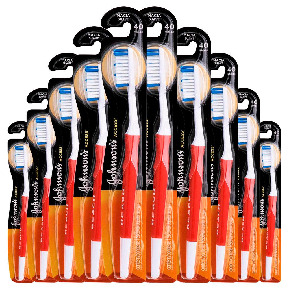 Kit 10 Escovas Dental J&j Reach Access Macia Grande 40 em Oferta na Shopee