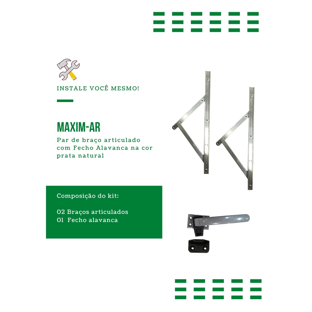 Kit Janela Maxim Ar - Braço 60cm - C/ Fecho - Madeira e Alumínio em Oferta na Shopee
